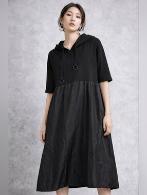 Marigold Shadows Black Oversized Hooded Dress Avant Garde Minimalist